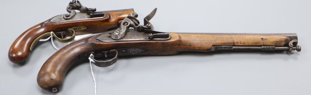 Two 19th century flintlock pistols, 4in. and 11in. barrels